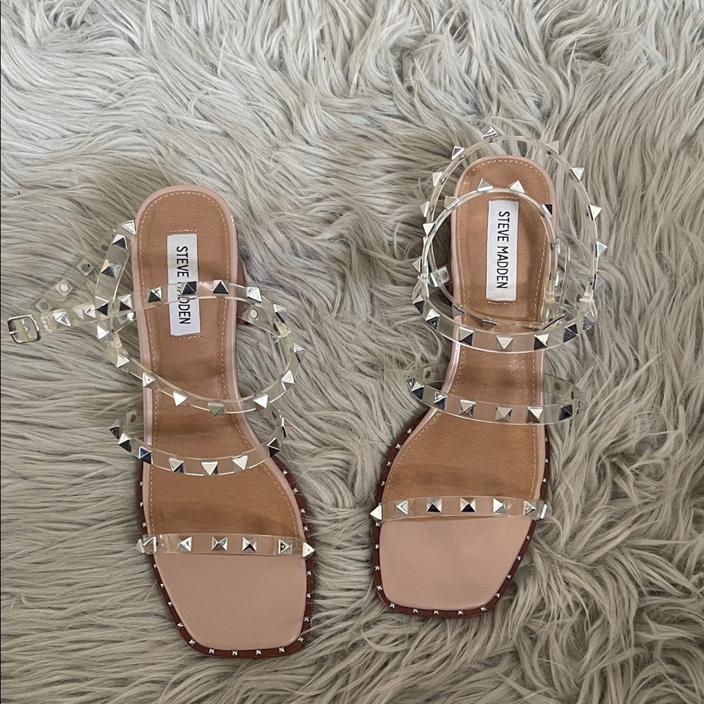Steve Madden Nude Clear Studded Strappy Sandals whit heel